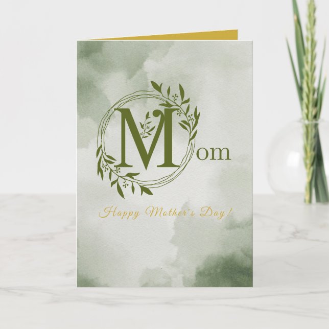Personalized Greenery Monogram Mom Mothers Day Card (Front)