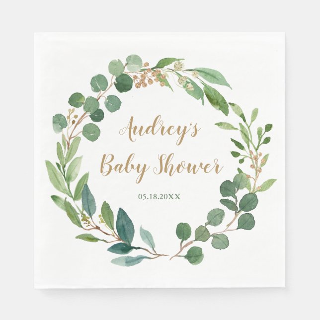 Personalized Greenery Party Napkins (Front)