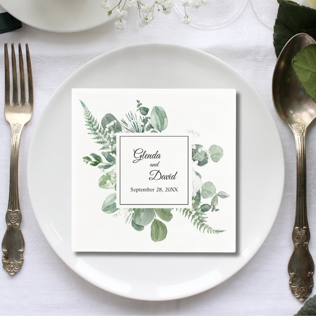 Personalized Greenery Succulent Dusty Wedding Napkin (Personalized greenery succulent dusty napkins add soft natural charm to your wedding table)