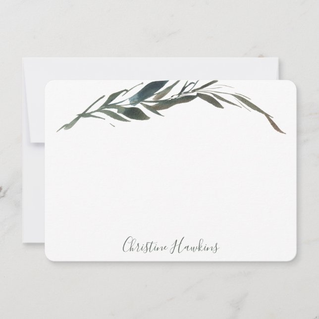 Personalized Greenery Watercolor Eucalyptus Olive Card (Front)
