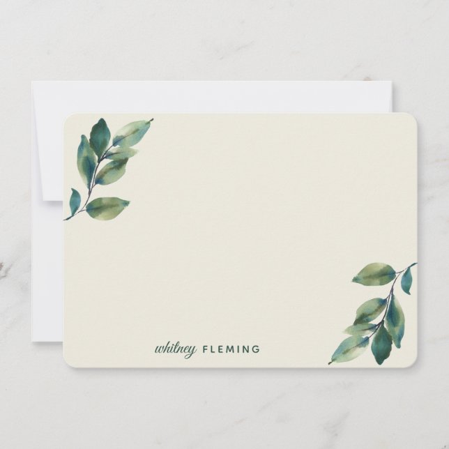 Personalized Greenery Watercolor Sage Green Leaves Card (Front)