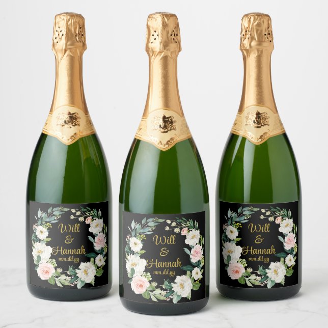 Personalized Greenery Wedding Reception Champagne Sparkling Wine Label (Bottles)