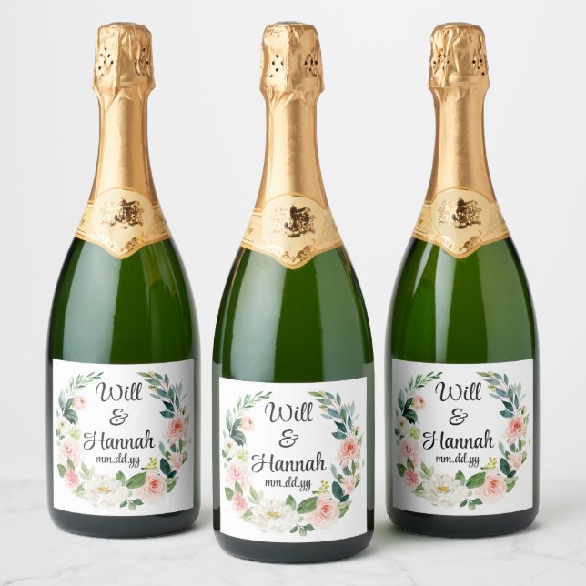 Personalized Greenery Wedding Reception Champagne Sparkling Wine Label (Bottles)