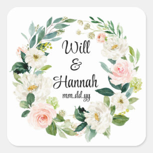 Personalized Greenery Wedding Reception Favour Square Sticker