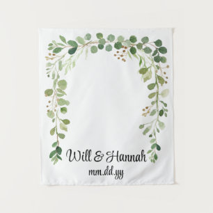 Personalized Greenery Wedding Reception Photo Prop Tapestry