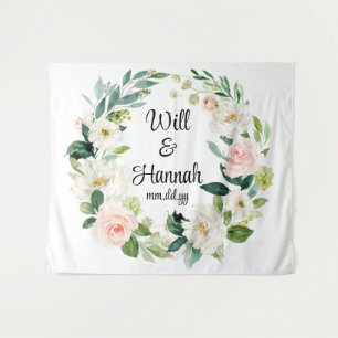 Personalized Greenery Wedding Reception Photo Prop Tapestry
