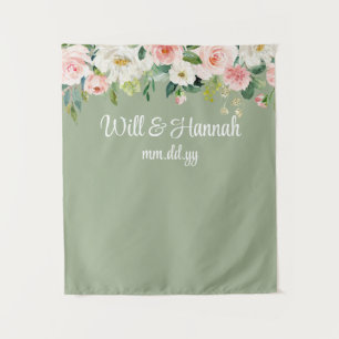 Personalized Greenery Wedding Reception Photo Prop Tapestry