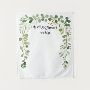Personalized Greenery Wedding Reception Photo Prop Tapestry