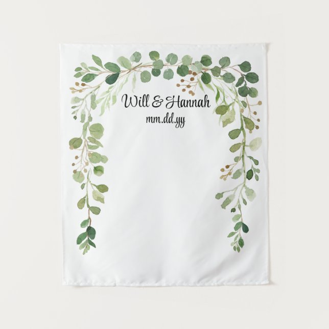 Personalized Greenery Wedding Reception Photo Prop Tapestry (Front)