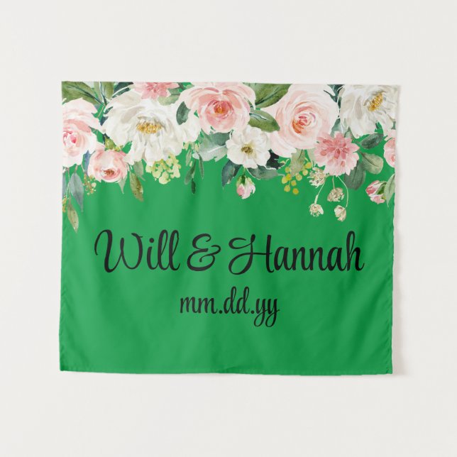 Personalized Greenery Wedding Reception Photobooth Tapestry (Front (Horizontal))