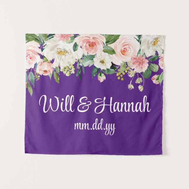 Personalized Greenery Wedding Reception Photobooth Tapestry (Front (Horizontal))