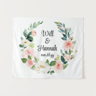 Personalized Greenery Wedding Reception Photobooth Tapestry