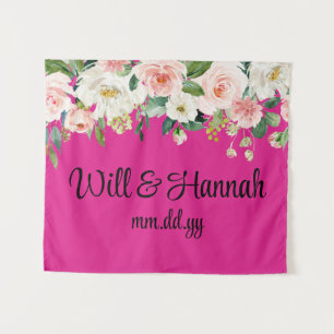 Personalized Greenery Wedding Reception Photobooth Tapestry