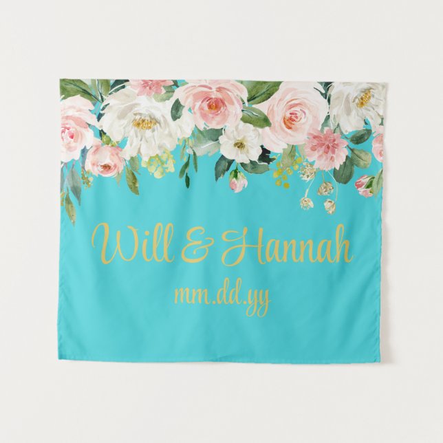 Personalized Greenery Wedding Reception Photobooth Tapestry (Front (Horizontal))