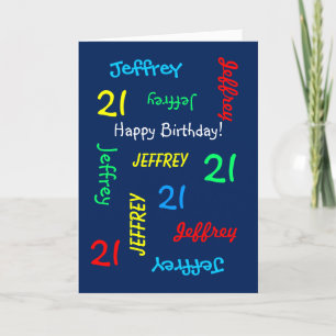 Personalized Greeting Card 21st Birthday, Blue