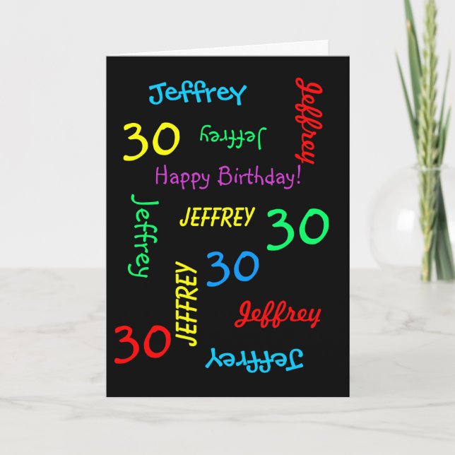 Personalized Greeting Card 30th Birthday, Black (Front)