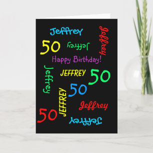 Personalized Greeting Card 50th Birthday, Black
