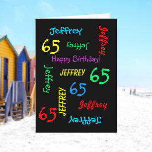 Personalized Greeting Card, Black, 65th Birthday Card
