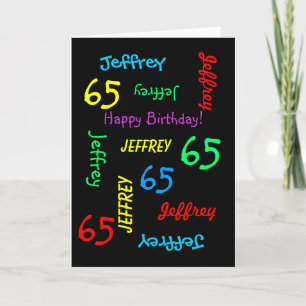 Personalized Greeting Card, Black, 65th Birthday Card