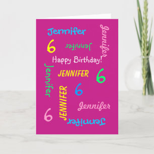 Personalized Greeting Card, Pink, 6th Birthday Card