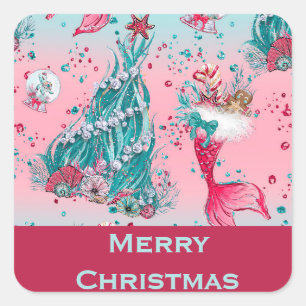 Personalized Greetings Mermaid and Friends Square Sticker