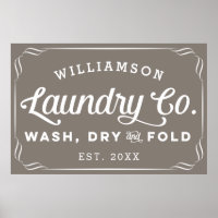 Personalized Greige Laundry Wash Dry Fold Sign