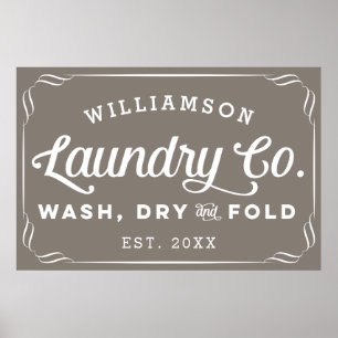 Personalized Greige Laundry Wash Dry Fold Sign