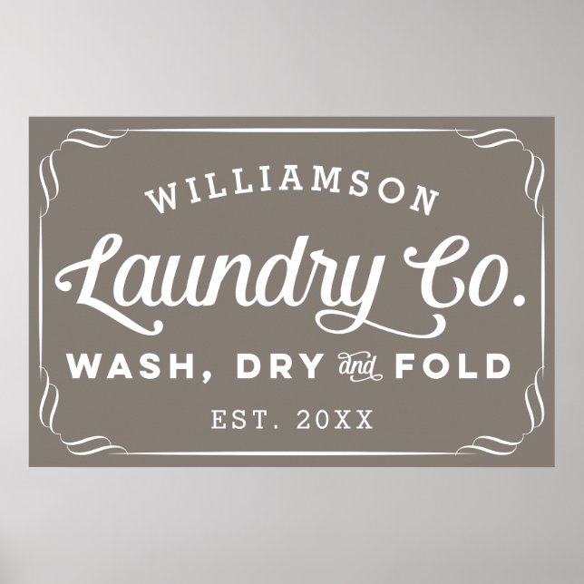 Personalized Greige Laundry Wash Dry Fold Sign (Front)