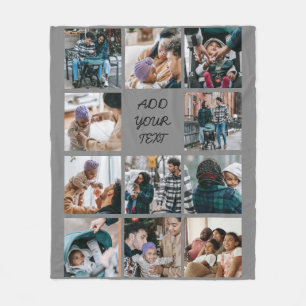 Personalized Grey 11 Photo Collage Fleece Blanket