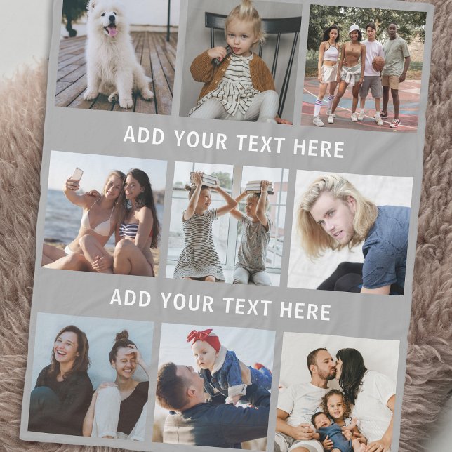 Personalized Grey 9 Photo Collage Fleece Blanket (Creator Uploaded)