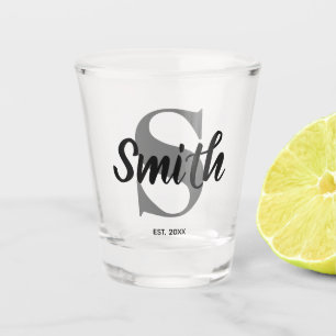 Personalized Grey and Black Family Monogram Shot Glass