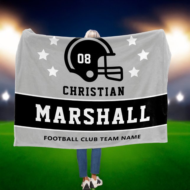 Personalized Grey and Black Football Player Name Fleece Blanket (Creator Uploaded)