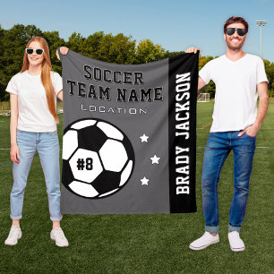 Personalized Grey and Black Soccer Player Name Fleece Blanket