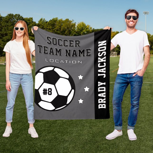 Personalized Grey and Black Soccer Player Name Fleece Blanket (Creator Uploaded)