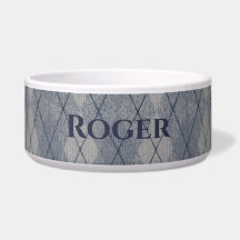 Personalized Grey and Blue Argyle Look Pet Food