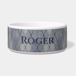 Personalized Grey and Blue Argyle Look Pet Food