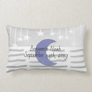 Personalized Grey and Blue Moon and Stars Pillow