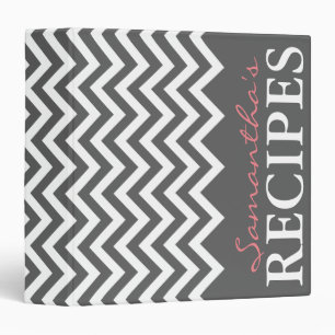 Personalized grey and coral chevron recipe binder