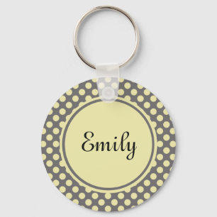 Personalized Grey and Cream Polka Dot Keychain