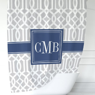 Personalized Grey and Navy Blue Moroccan Trellis