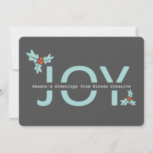 Personalized Grey and Orange Joy And Holly Holiday Card