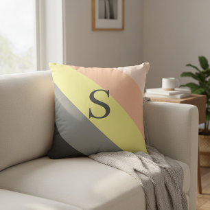 Personalized Grey and Peach Striped Monogram Throw Pillow