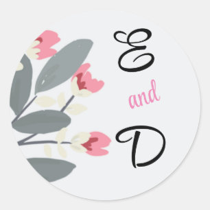 Personalized Grey and Pink Floral Classic Round Sticker