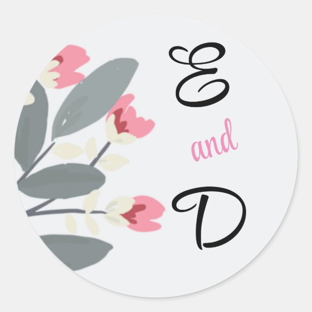 Personalized Grey and Pink Floral Classic Round Sticker (Front)
