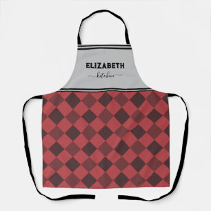 Personalized Grey And Red Buffalo Plaid Kitchen Apron