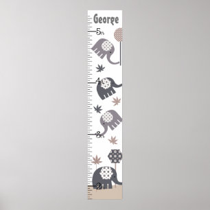 Personalized Grey and Tan Elephants Growth Chart