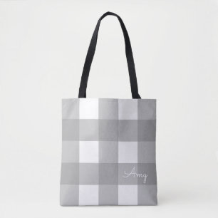 Personalized Grey and White Buffalo Check Tote Bag