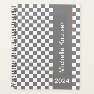 Personalized grey and white Chequered 2024 Planner