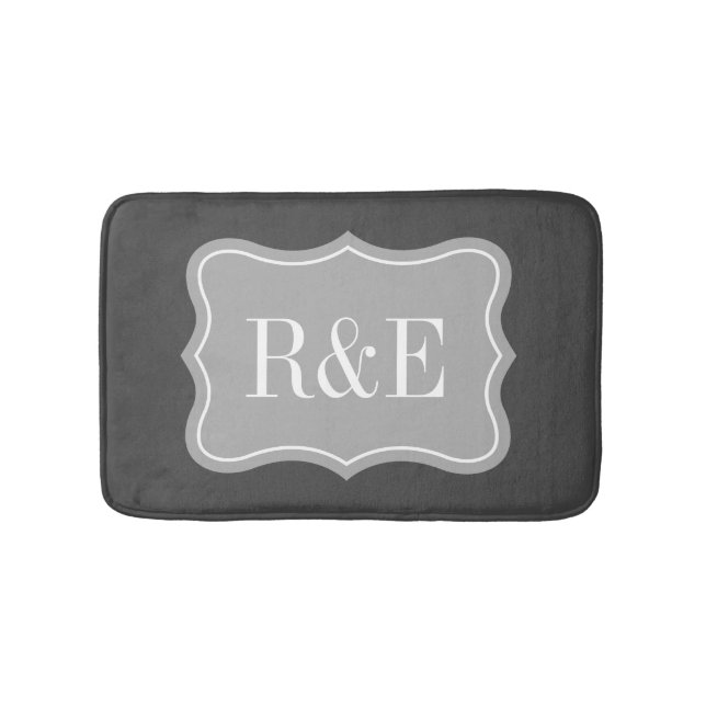 Personalized grey and white monogram bath mat (Front)
