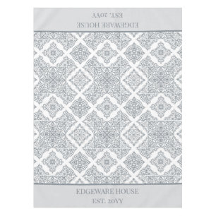 Personalized Grey and White Spanish Tiles Pattern Tablecloth